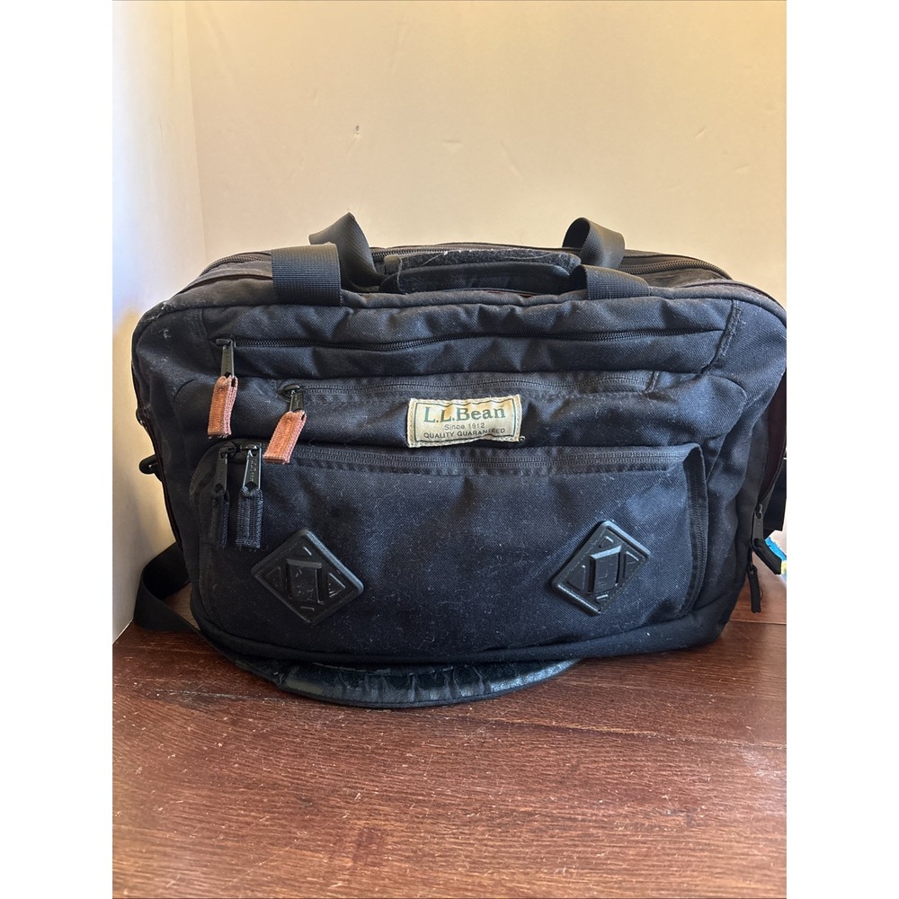 LL Bean Black Canvas Messenger‎ Laptop Shoulder Strap Handle Bag 294131